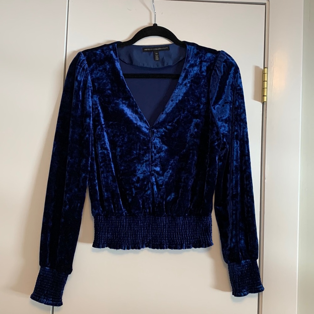 **SOLD**  White House Black Market Blue Velvet Top Blouse